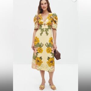 FARM Rio Delicate Flower Arabesques Midi Dress Sz XS